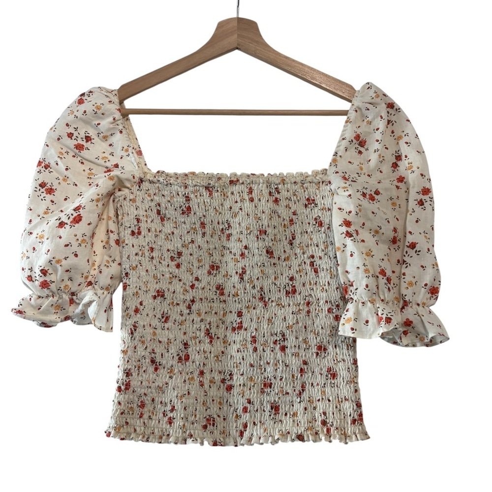 Reformation 100% Linen Floral Smocked Puff Bodice Cottagecore Milkmaid M - Picture 2 of 8